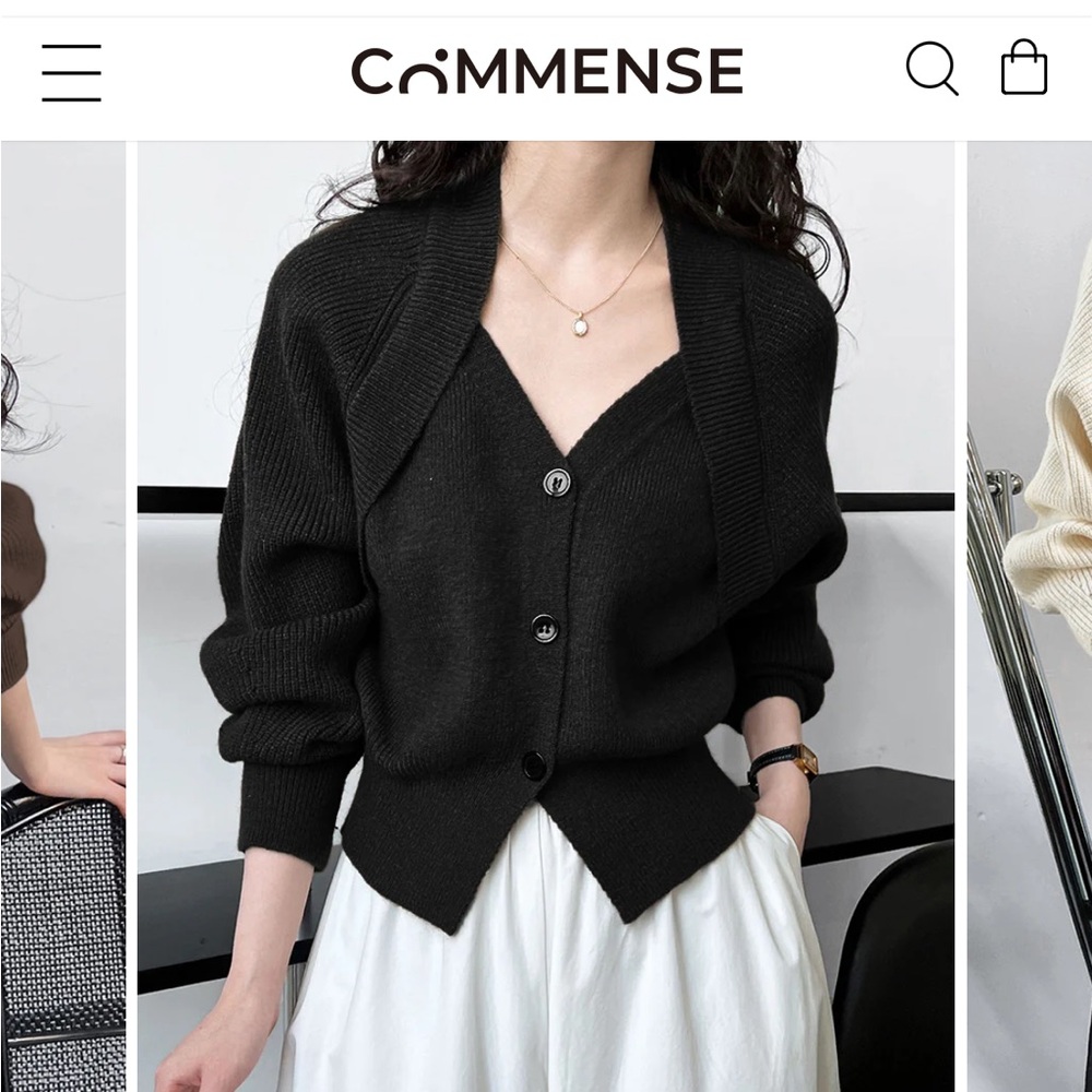 Commense Patchwork V-neck Button Sweater